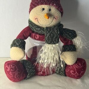 Snowman Candy Jar Christmas Plush Container Red Green Holiday Decor‎ Cute Gift